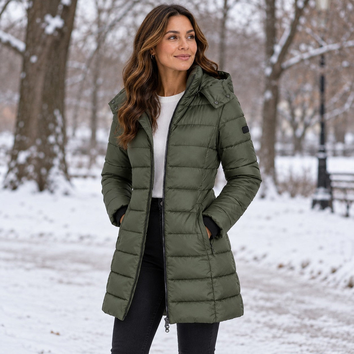 Women's Long Hooded Insulated Puffer Winter Coat